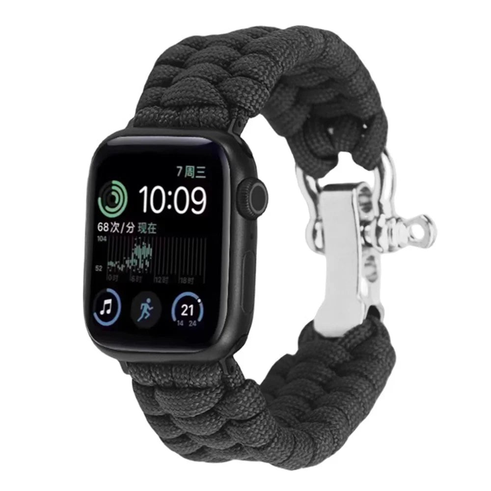 For Apple Watch Ultra 3 2 1 49mm / Series 11 10 46mm / 9 8 7 45mm / SE3 SE2 SE 6 5 4 44mm / 3 2 1 42mm Nylon Braided Watch Band - Black - 2