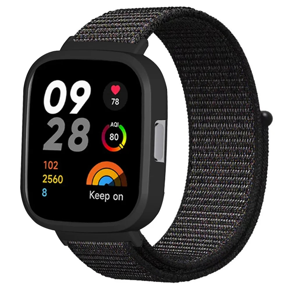 For Xiaomi Redmi Watch 3 Nylon Watch Band Adjustable Wrist Strap with Watch Case - Black - 1