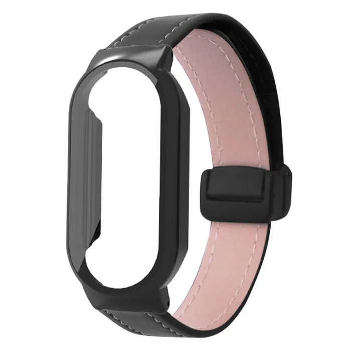 For Xiaomi Smart Band 8 / Smart Band 8 NFC Leather Watch Band Magnetic Buckle Strap with Watch Case / Screen Protector - Black - 2