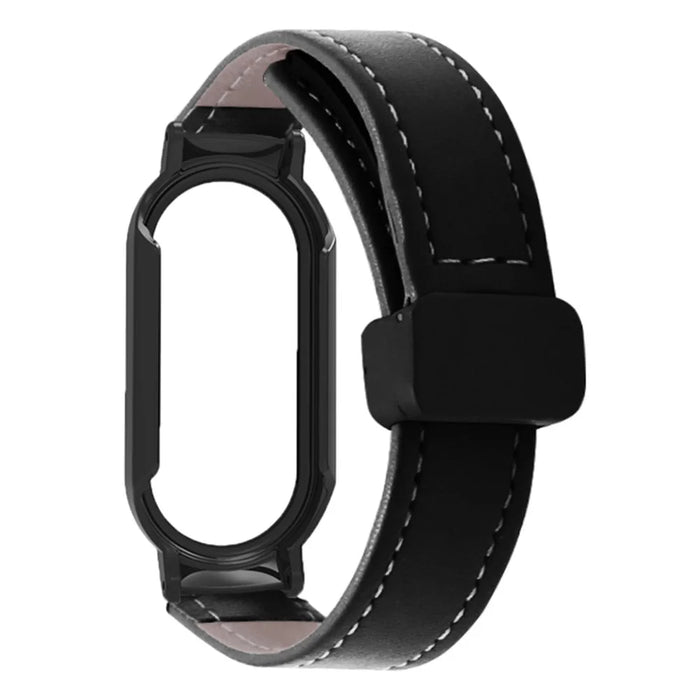 For Xiaomi Smart Band 8 / Smart Band 8 NFC Leather Watch Band Magnetic Buckle Strap with Watch Case / Screen Protector - Black - 3