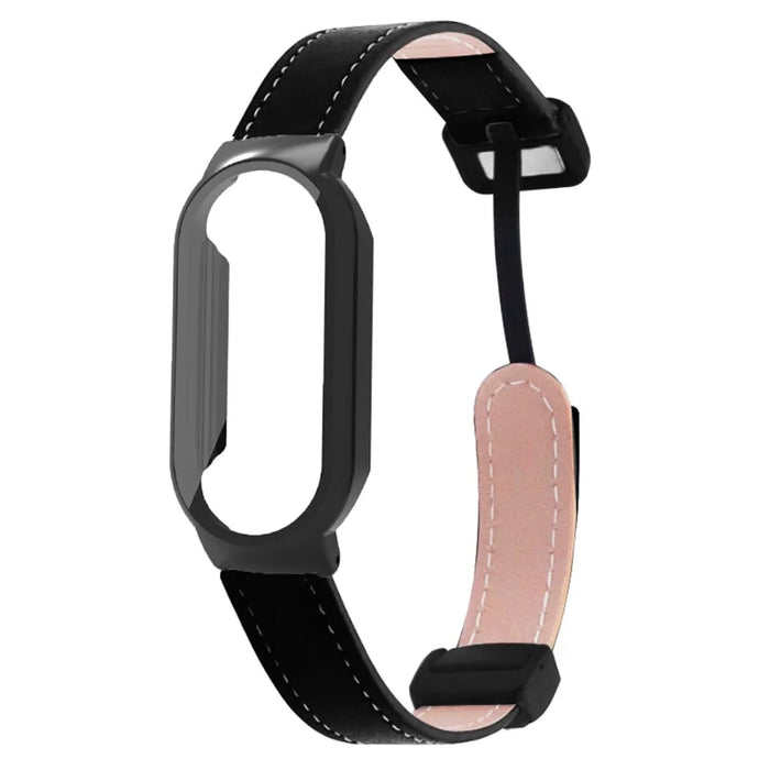 For Xiaomi Smart Band 8 / Smart Band 8 NFC Leather Watch Band Magnetic Buckle Strap with Watch Case / Screen Protector - Black - 4