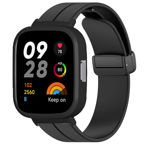 For Xiaomi Redmi Watch 3 Watch Band Black Magnetic Buckle Silicone Wrist Strap with Watch Case - Black - 1