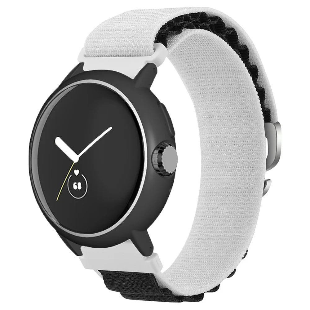 For Google Pixel Watch / Pixel Watch 2 Watch Band Nylon Loop Wrist Strap with Watch Case - White Black+Black White Case - 1