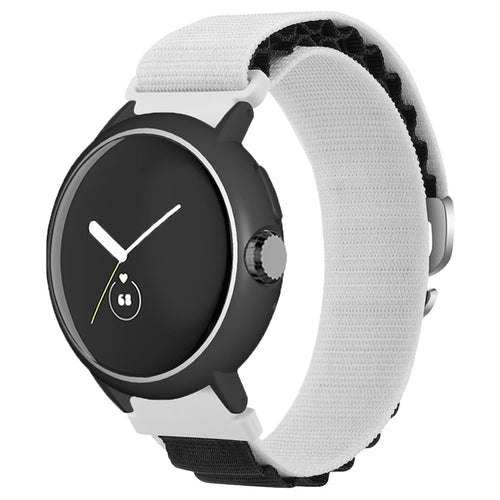 For Google Pixel Watch / Pixel Watch 2 Watch Band Nylon Loop Wrist Strap with Watch Case - White Black+Black White Case - 1