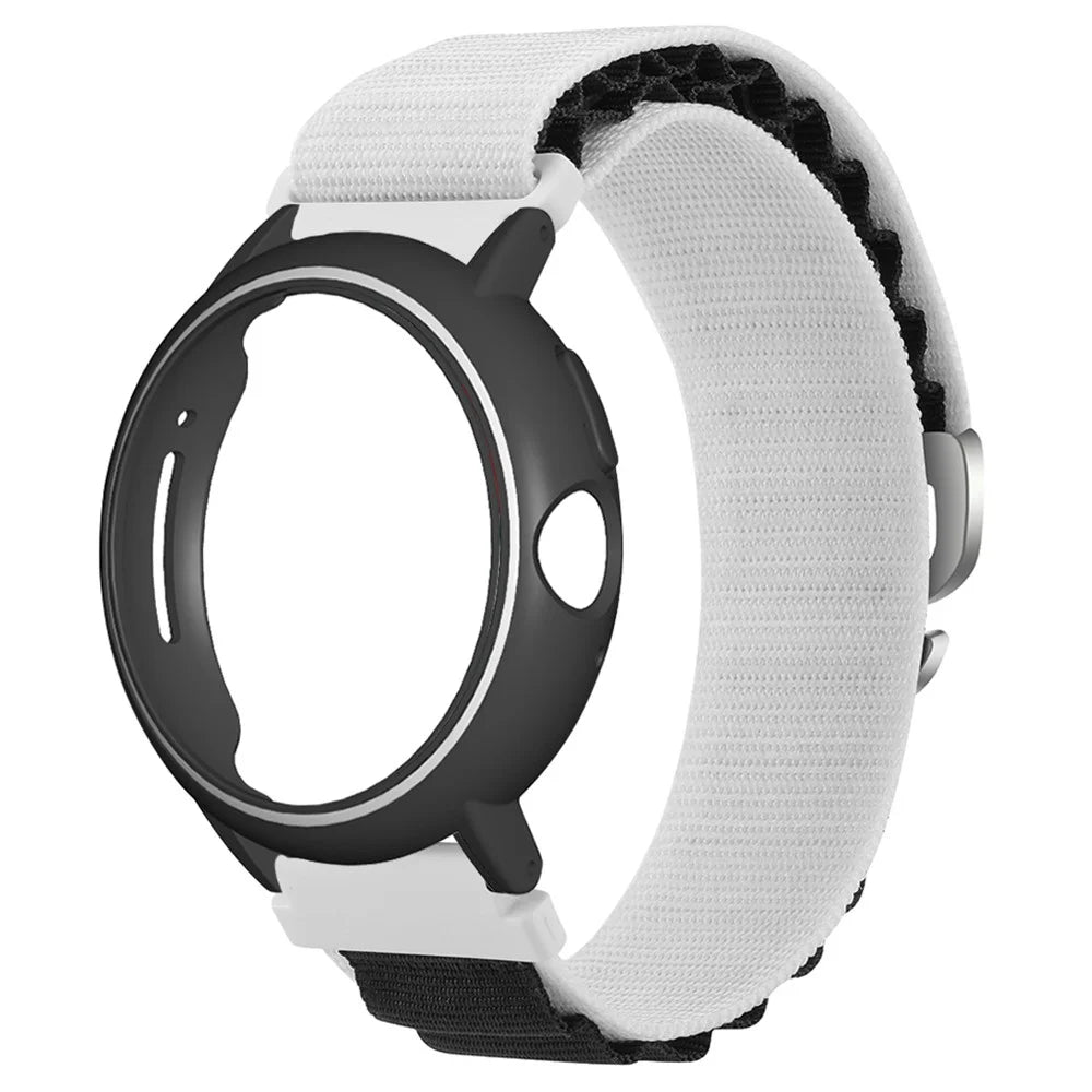 For Google Pixel Watch / Pixel Watch 2 Watch Band Nylon Loop Wrist Strap with Watch Case - White Black+Black White Case - 2
