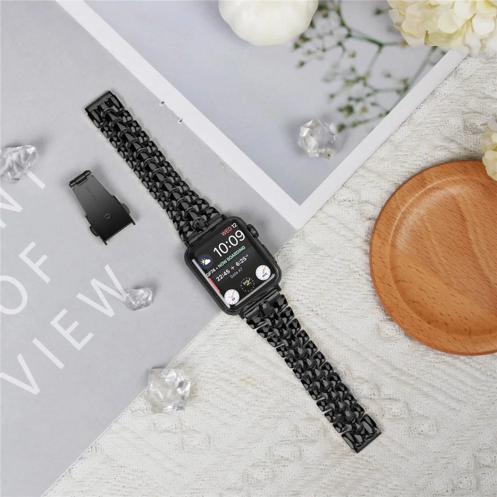 For Apple Watch Ultra 3 2 1 49mm / Series 11 10 46mm / 9 8 7 45mm / SE3 SE2 SE 6 5 4 44mm / 3 2 1 42mm Metal Watch Strap - Black - 4