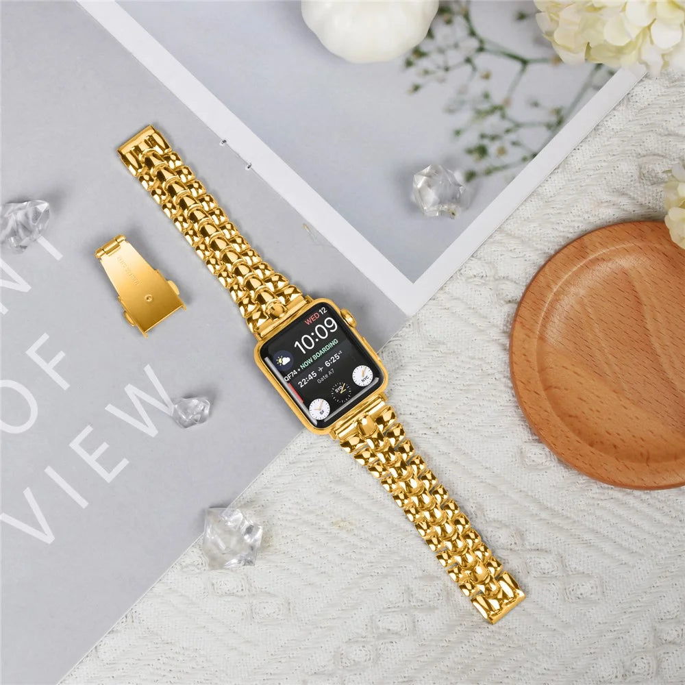 Watch Strap for Apple Watch Series 11 10 42mm / 9 8 7 41mm / SE3 SE2 SE 6 5 4 40mm / 3 2 1 38mm Smartwatch Metal Wrist Band - Gold - 4