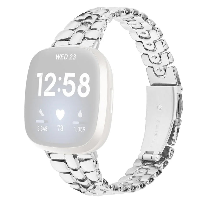 For Fitbit Versa 4 / Sense 2 Stylish Alloy Watchband Replacement Wrist Strap - Silver - 1