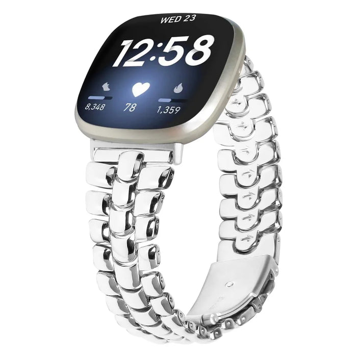 For Fitbit Versa 4 / Sense 2 Stylish Alloy Watchband Replacement Wrist Strap - Silver - 2