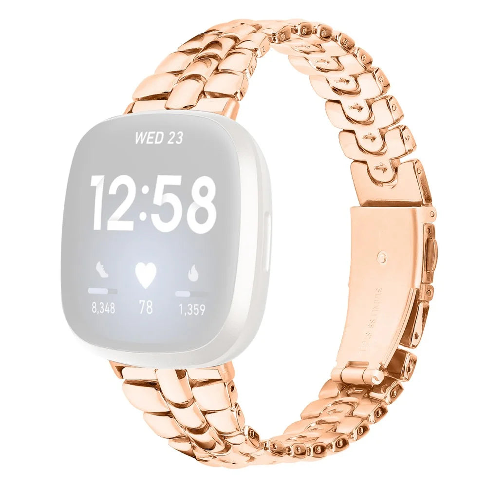 For Fitbit Versa 3 / Sense Replacement Strap Stylish Alloy Smart Watch Band - Rose Gold - 1