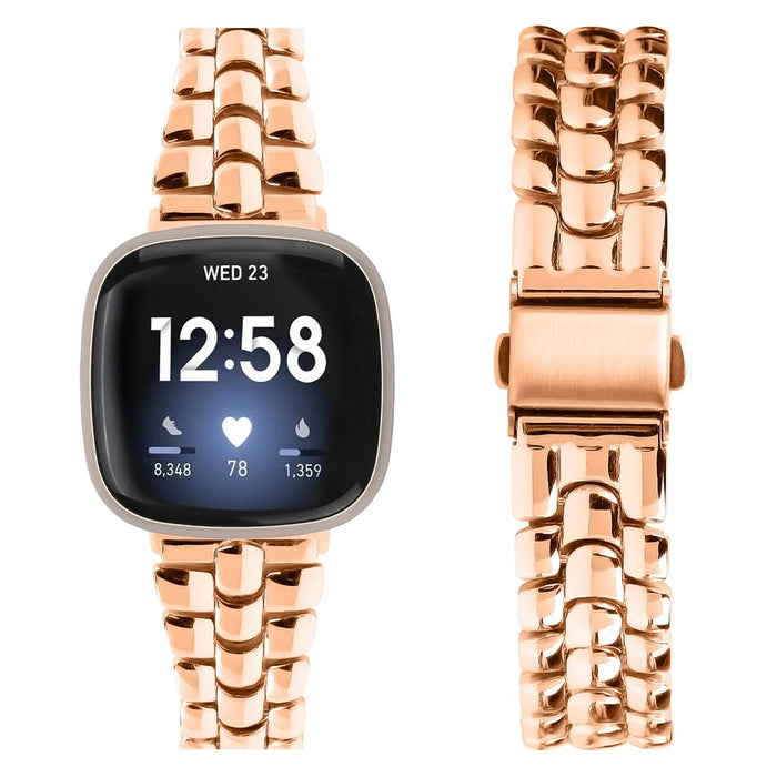 For Fitbit Versa 3 / Sense Replacement Strap Stylish Alloy Smart Watch Band - Rose Gold - 3