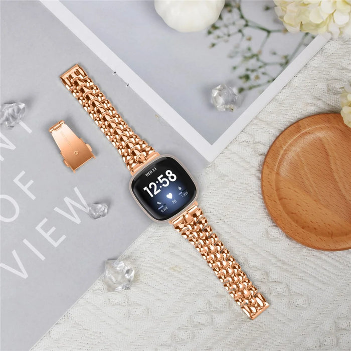 For Fitbit Versa 3 / Sense Replacement Strap Stylish Alloy Smart Watch Band - Rose Gold - 4