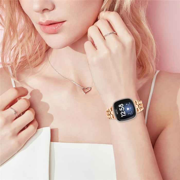 For Fitbit Versa 3 / Sense Replacement Strap Stylish Alloy Smart Watch Band - Rose Gold - 5