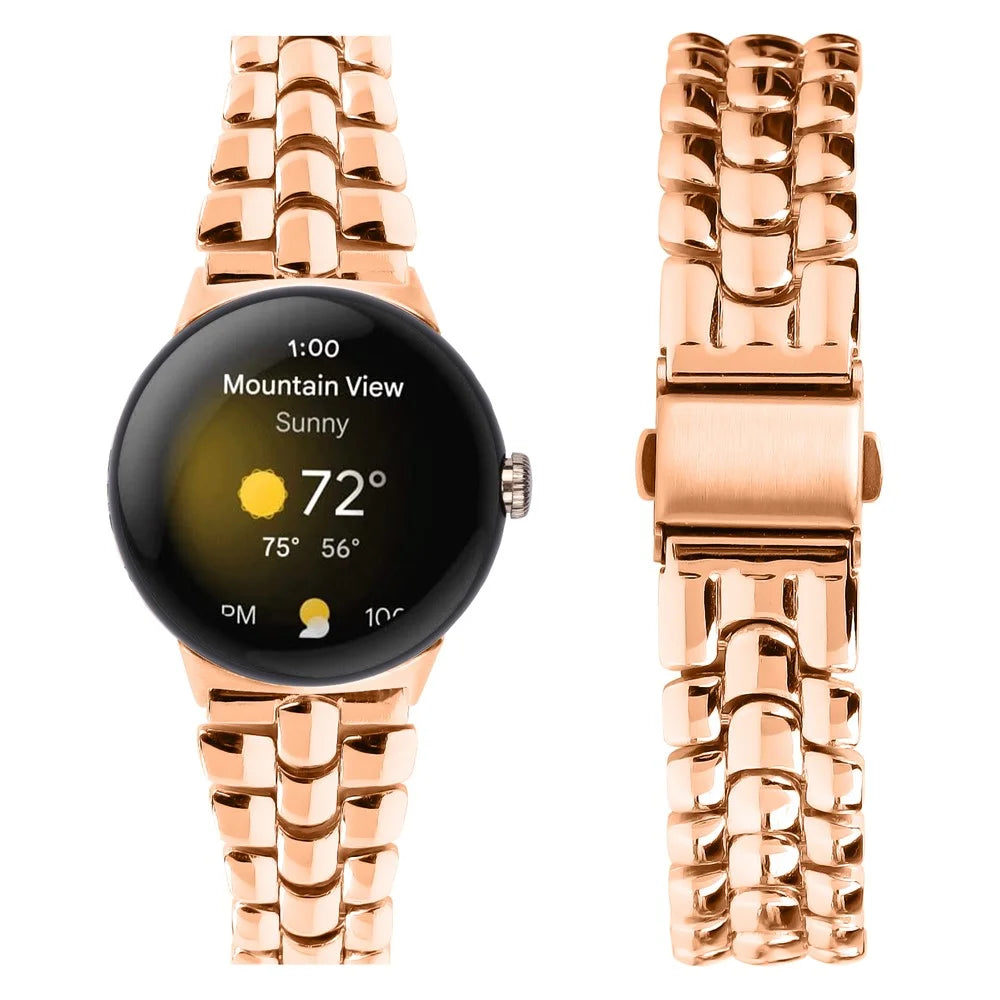 For Google Pixel Watch 4 41mm / Watch 3 41mm / Watch 2 / Watch Fashion Alloy Watch Strap Replacement Wrist Band - Rose Gold - 3
