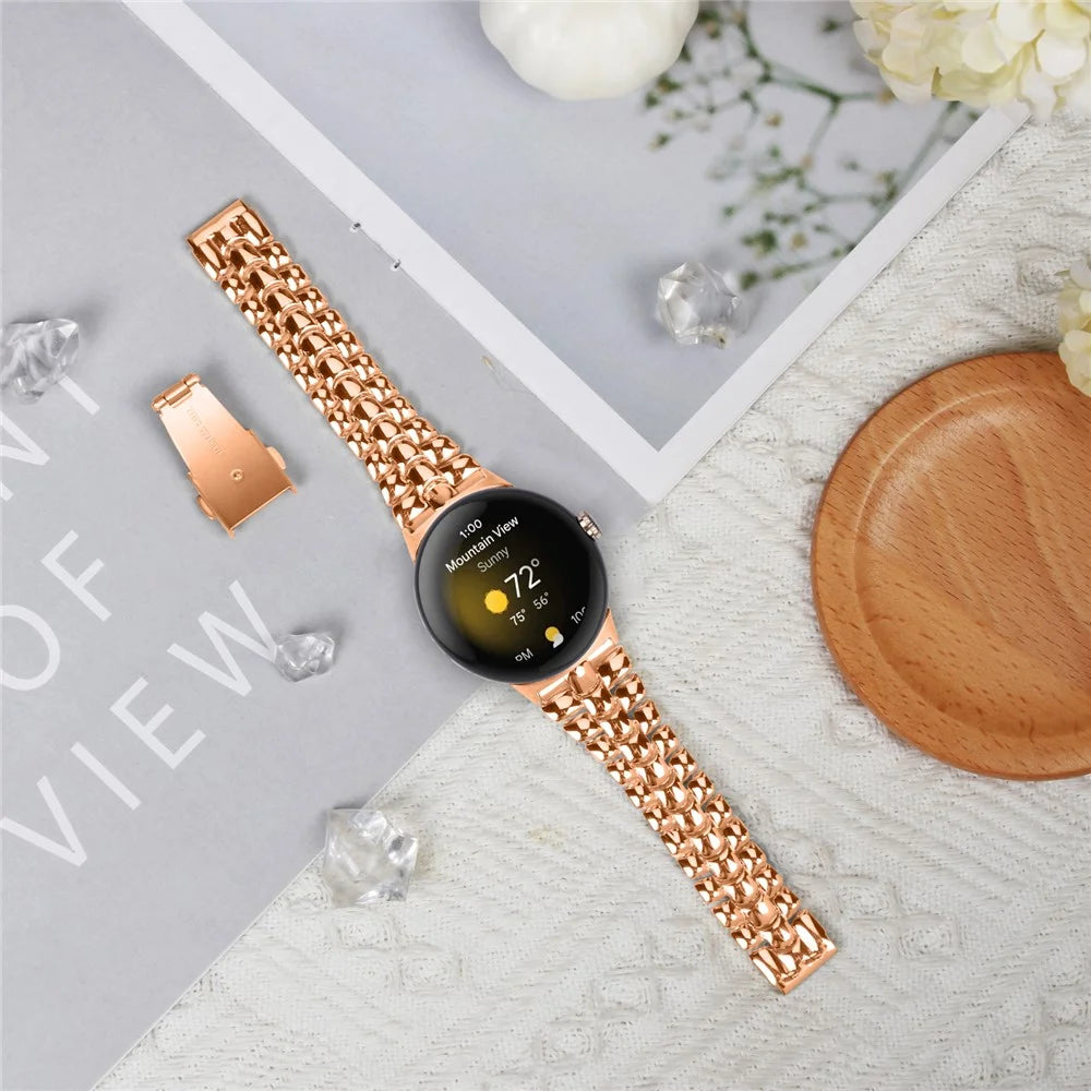 For Google Pixel Watch 4 41mm / Watch 3 41mm / Watch 2 / Watch Fashion Alloy Watch Strap Replacement Wrist Band - Rose Gold - 4