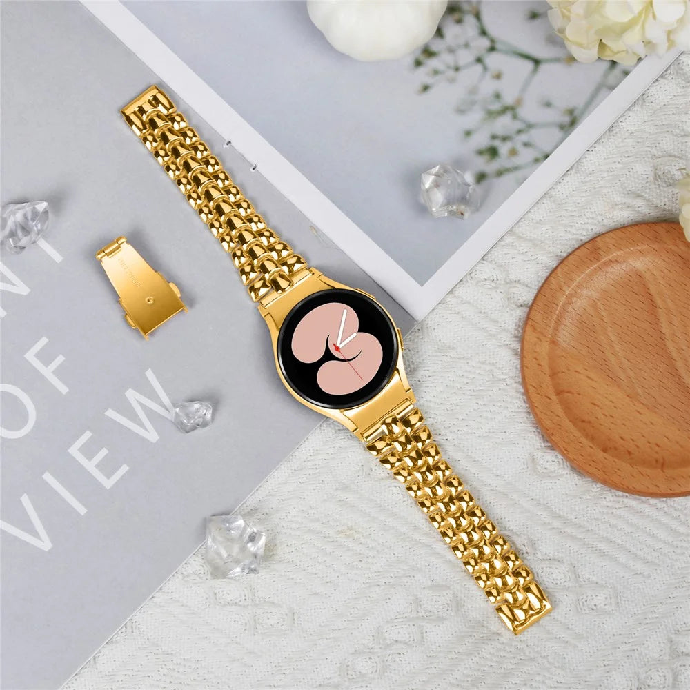 For Samsung Galaxy Watch FE 40mm / Watch4 / Watch4 Active / Watch 5 / Watch 5 Active Slim Watch Band Seamless Metal Watch Strap - Gold - 4