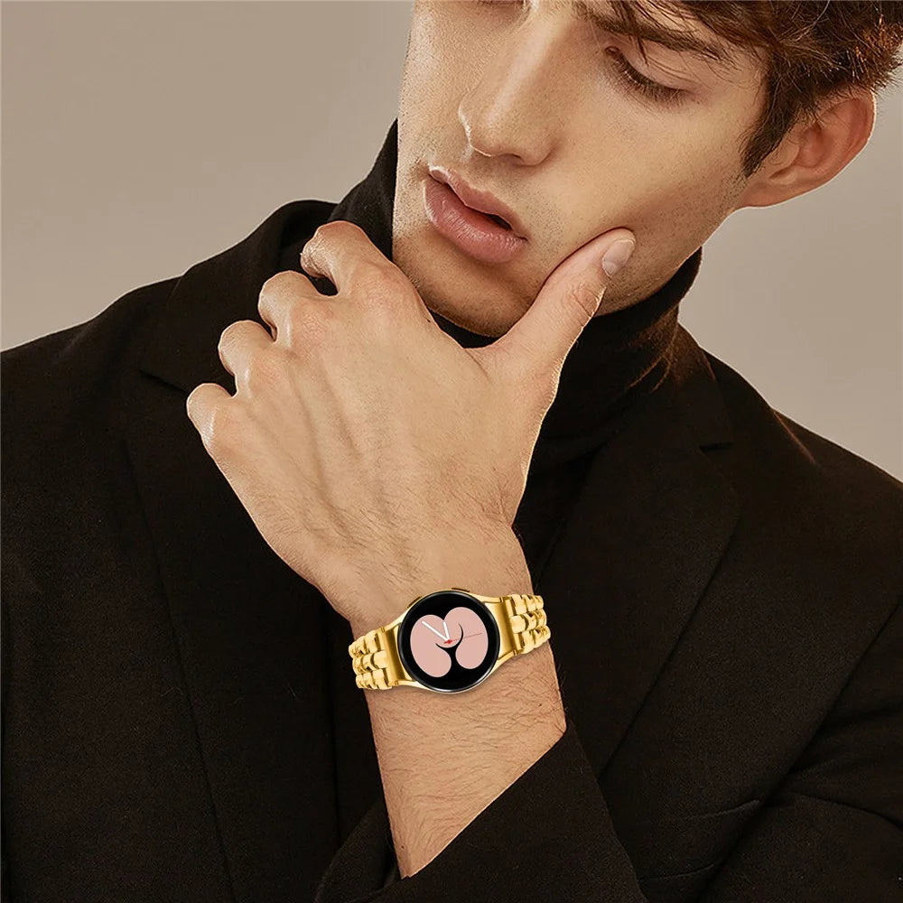 For Samsung Galaxy Watch FE 40mm / Watch4 / Watch4 Active / Watch 5 / Watch 5 Active Slim Watch Band Seamless Metal Watch Strap - Gold - 6