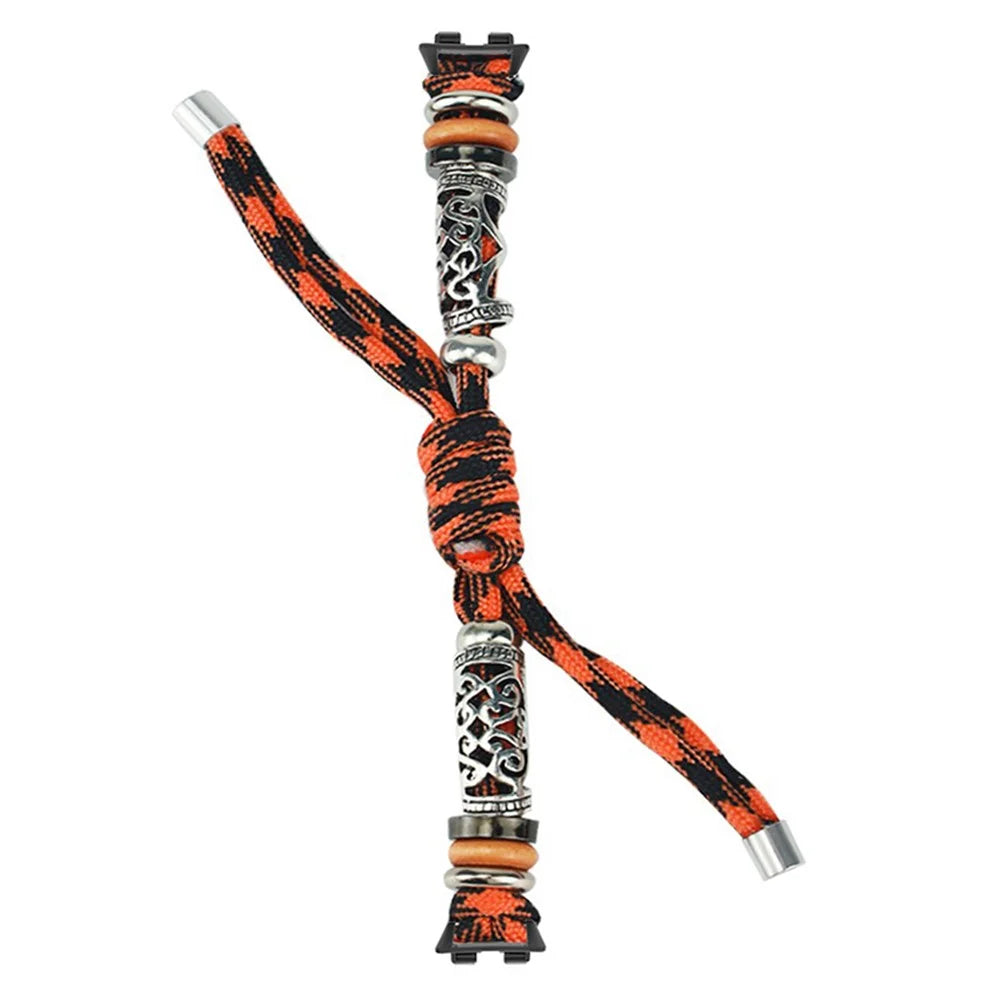 For Huawei Band 8 / Band 8 NFC / Band 9 / Band 9 NFC Watch Band Beads Decor Braided Rope Adjustable Wrist Strap - Black Orange Camo - 2