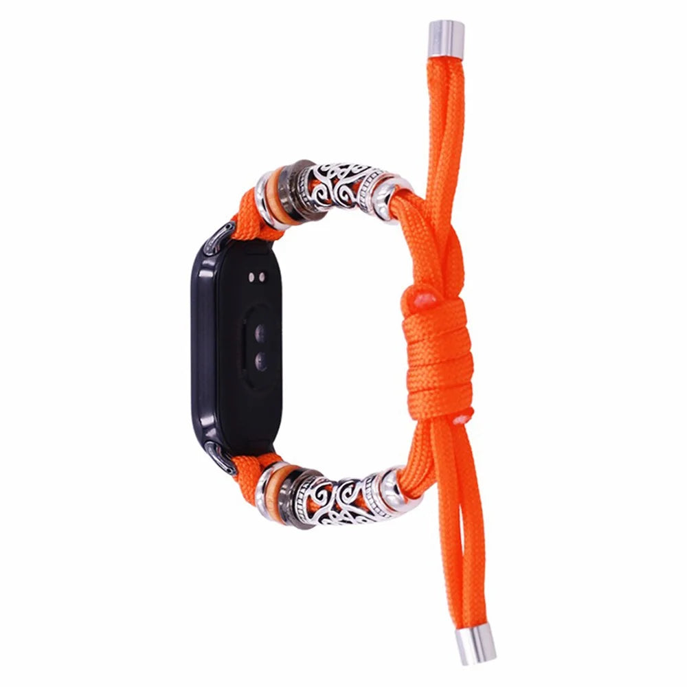 For Xiaomi Smart Band 9 NFC / 9 / 8 NFC / 8 Beads Braided Watch Strap Adjustable Wrist Band Bracelet - Orange - 1