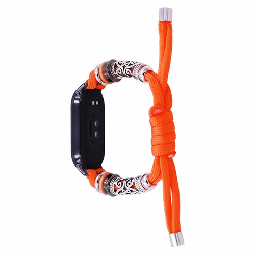 For Xiaomi Smart Band 9 NFC / 9 / 8 NFC / 8 Beads Braided Watch Strap Adjustable Wrist Band Bracelet - Orange - 1