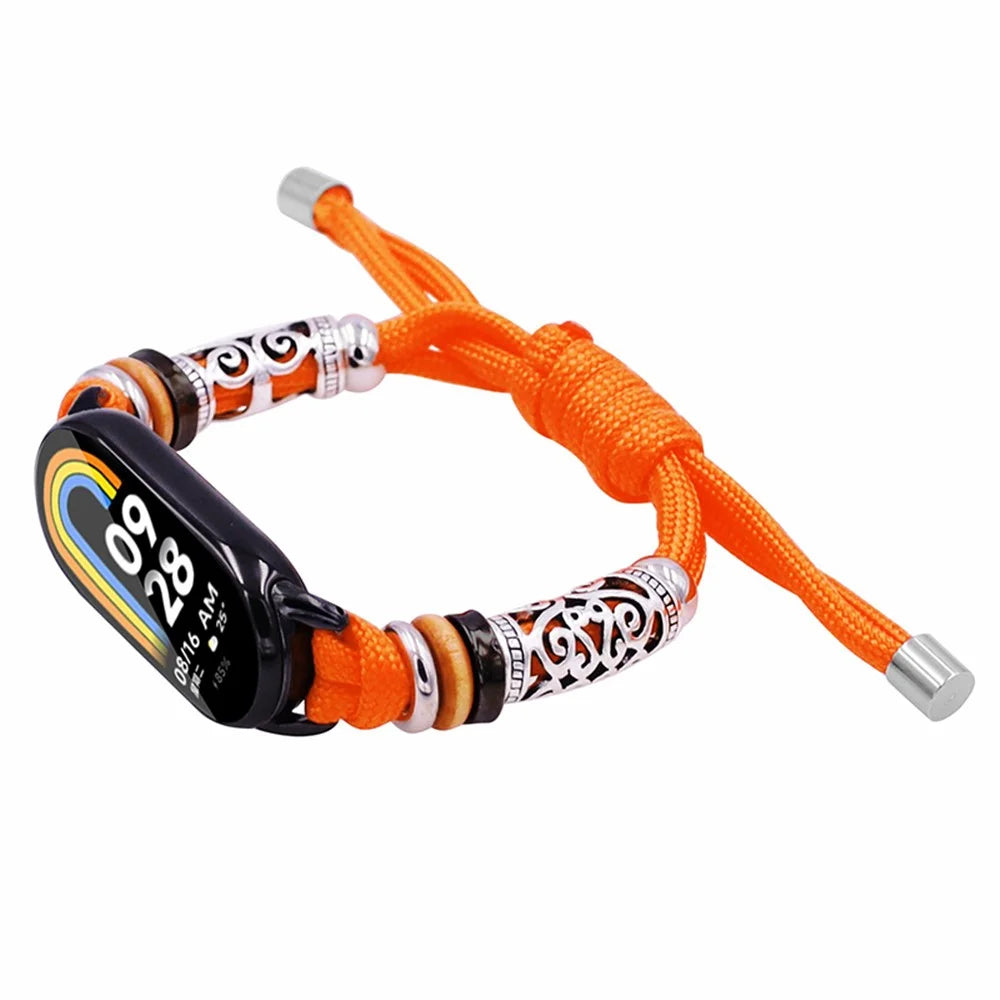 For Xiaomi Smart Band 9 NFC / 9 / 8 NFC / 8 Beads Braided Watch Strap Adjustable Wrist Band Bracelet - Orange - 2