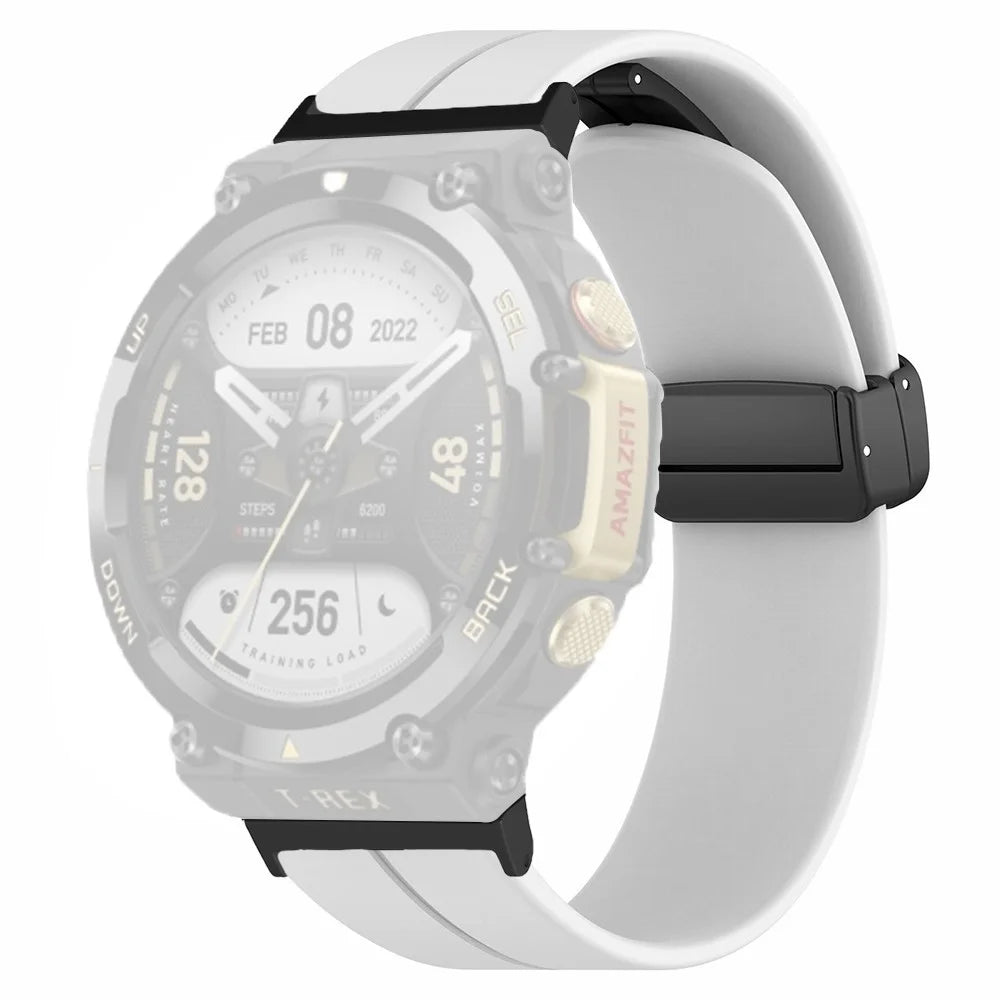 For Huami Amazfit T-Rex 2 Silicone Watch Band Magnetic Folding Buckle Wrist Strap - White - 1