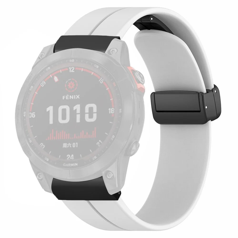 For Garmin Fenix 7X / 6X / 5X Watch Strap Magnetic Buckle Silicone Band with 26mm PC Connector - White - 1
