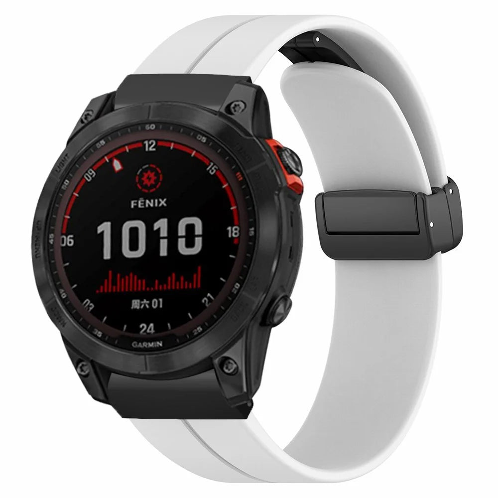 For Garmin Fenix 7X / 6X / 5X Watch Strap Magnetic Buckle Silicone Band with 26mm PC Connector - White - 4