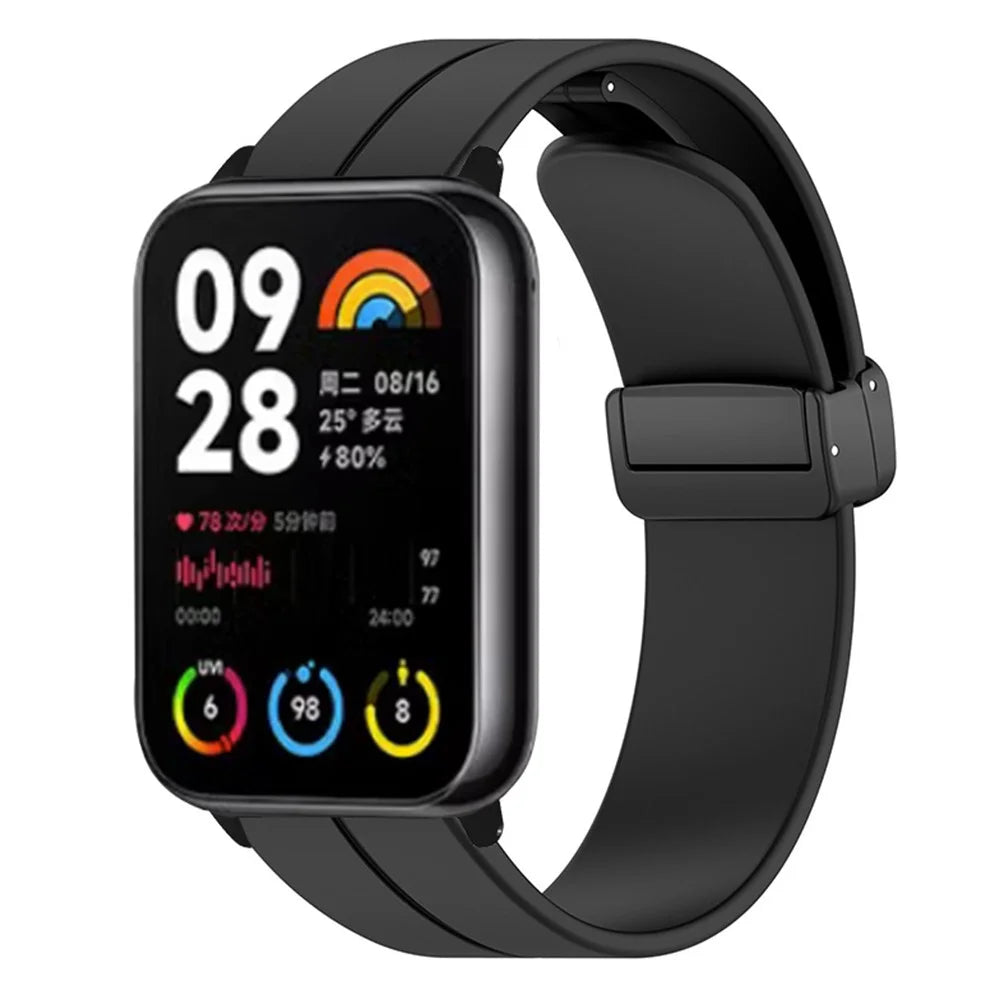 For Xiaomi Smart Band 10 Pro / 9 Pro / 8 Pro / Redmi Watch 6 / 5 / 4 Silicone Watch Strap Wristband with Magnetic Folding Buckle - Black - 3
