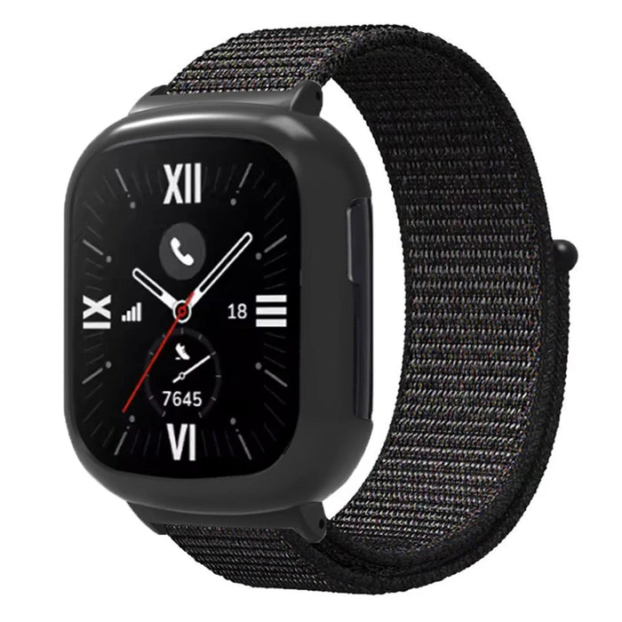 For Honor Watch 4 Strap Adjustable Nylon Sport Watch Bands with Watch Case - Black - 1