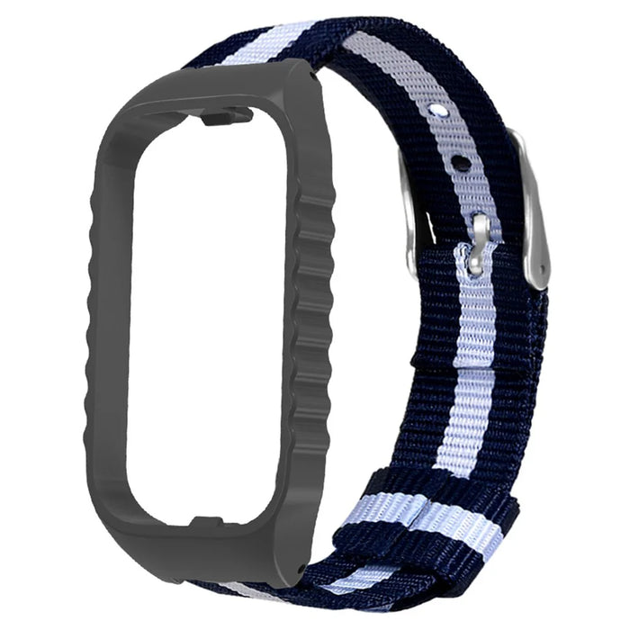 For Xiaomi Smart Band 8 Active / Redmi Smart Band 2 Watch Strap Nylon Wrist Band with Case - Blue+White Stripes - 2