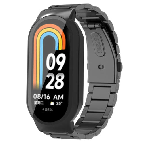 For Xiaomi Smart Band 8 / Band 8 NFC Watch Strap with PC Case+Tempered Glass Screen Protector - Black / Black Case - 1