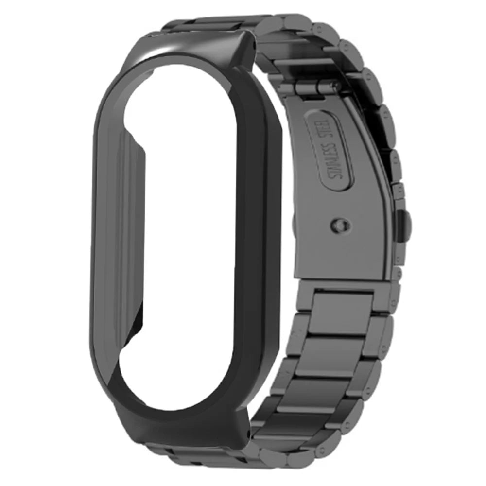 For Xiaomi Smart Band 8 / Band 8 NFC Watch Strap with PC Case+Tempered Glass Screen Protector - Black / Black Case - 2