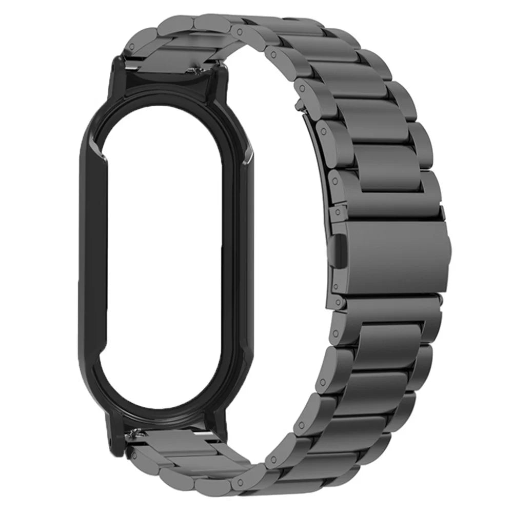 For Xiaomi Smart Band 8 / Band 8 NFC Watch Strap with PC Case+Tempered Glass Screen Protector - Black / Black Case - 3