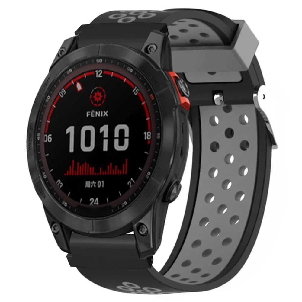 For Huami Amazfit Falcon / Garmin Fenix 7 / 6 / 5 Dual Color Watch Band Silicone Strap with 22mm PC Connector - Black+Grey - 4