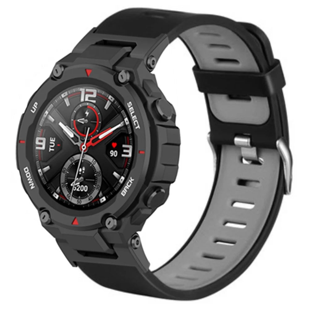 For Huami Amazfit T-Rex / T-Rex Pro Silicone Watch Bands Dual Color Replacement Straps - Black+Grey - 2