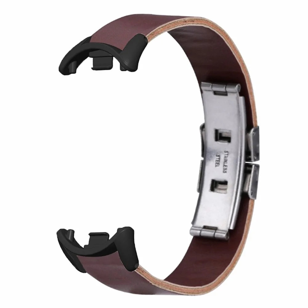 For Xiaomi Smart Band 9 NFC / Band 9 / Band 8 NFC / Band 8 Leather Watch Strap Butterfly Buckle Replacement Band - Brown - 2