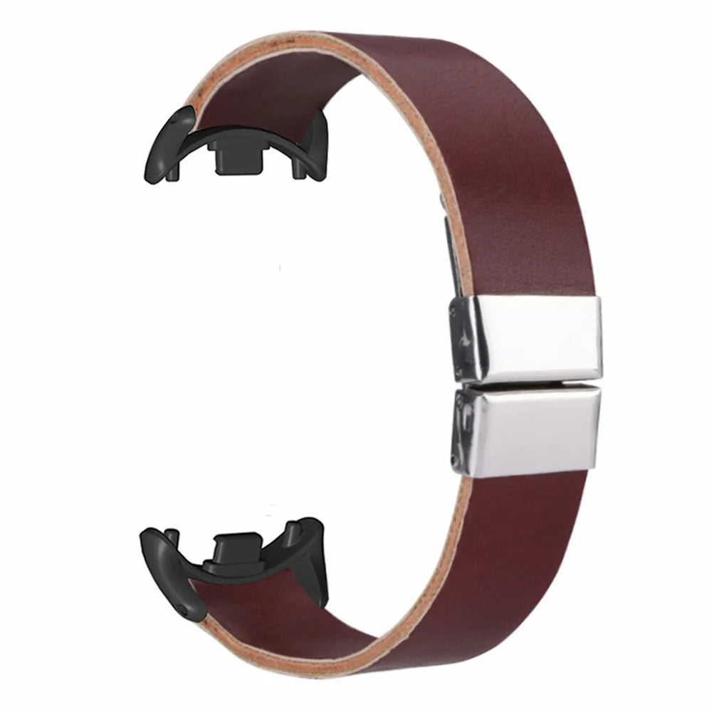 For Xiaomi Smart Band 9 NFC / Band 9 / Band 8 NFC / Band 8 Leather Watch Strap Butterfly Buckle Replacement Band - Brown - 3