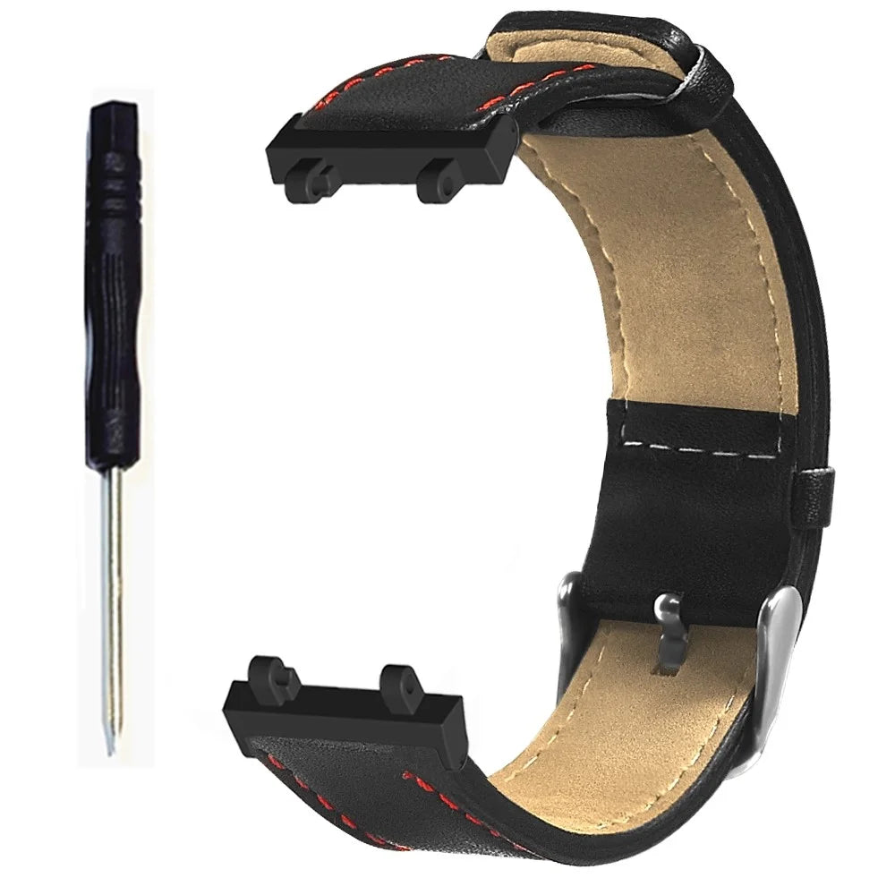 For Huami Amazfit T-Rex 2 Watch Strap Red Stitching Lines Genuine Cow Leather Band Replacement - 3