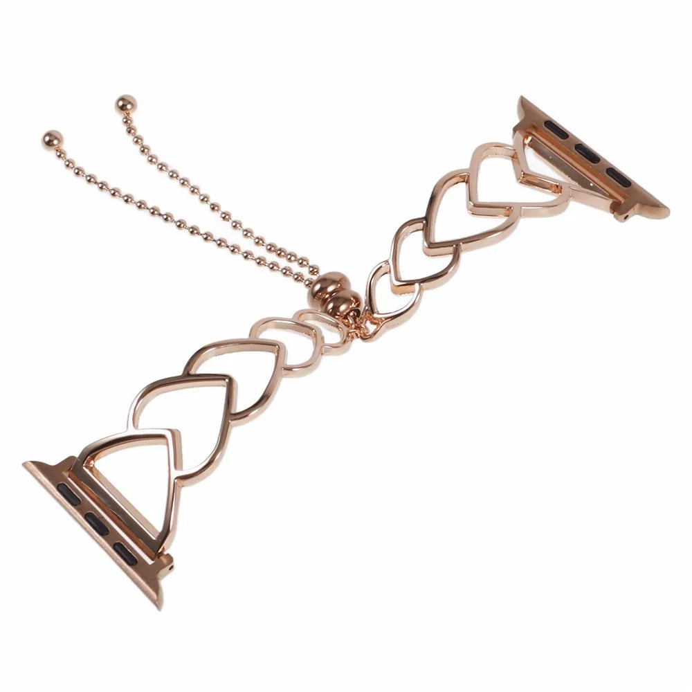 Watch Strap for Apple Watch Series 11 10 42mm / 9 8 7 41mm / SE3 SE2 SE 6 5 4 40mm / 3 2 1 38mm Heart Shape Steel Smart Watch Strap - Rose Gold - 1
