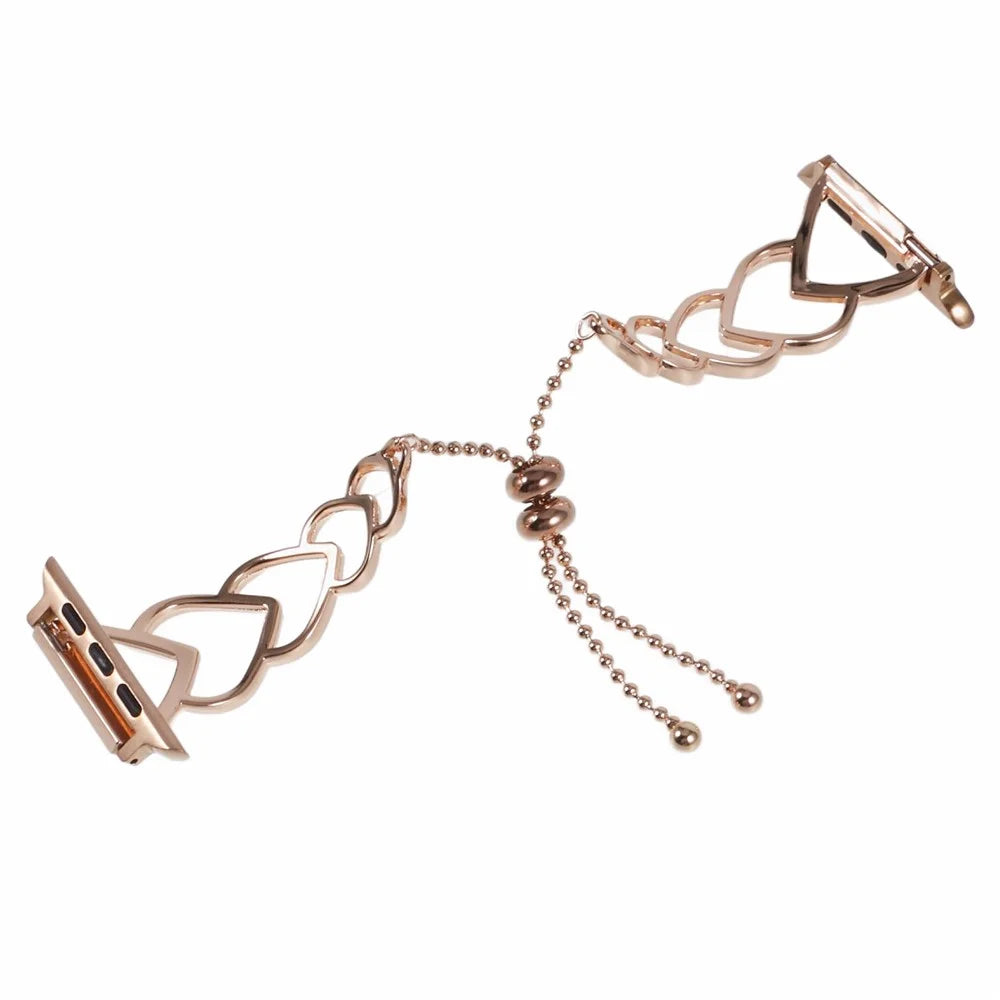 Watch Strap for Apple Watch Series 11 10 42mm / 9 8 7 41mm / SE3 SE2 SE 6 5 4 40mm / 3 2 1 38mm Heart Shape Steel Smart Watch Strap - Rose Gold - 2