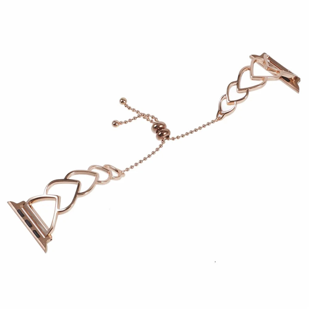 Watch Strap for Apple Watch Series 11 10 42mm / 9 8 7 41mm / SE3 SE2 SE 6 5 4 40mm / 3 2 1 38mm Heart Shape Steel Smart Watch Strap - Rose Gold - 3