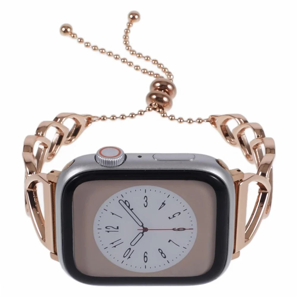 Watch Strap for Apple Watch Series 11 10 42mm / 9 8 7 41mm / SE3 SE2 SE 6 5 4 40mm / 3 2 1 38mm Heart Shape Steel Smart Watch Strap - Rose Gold - 4