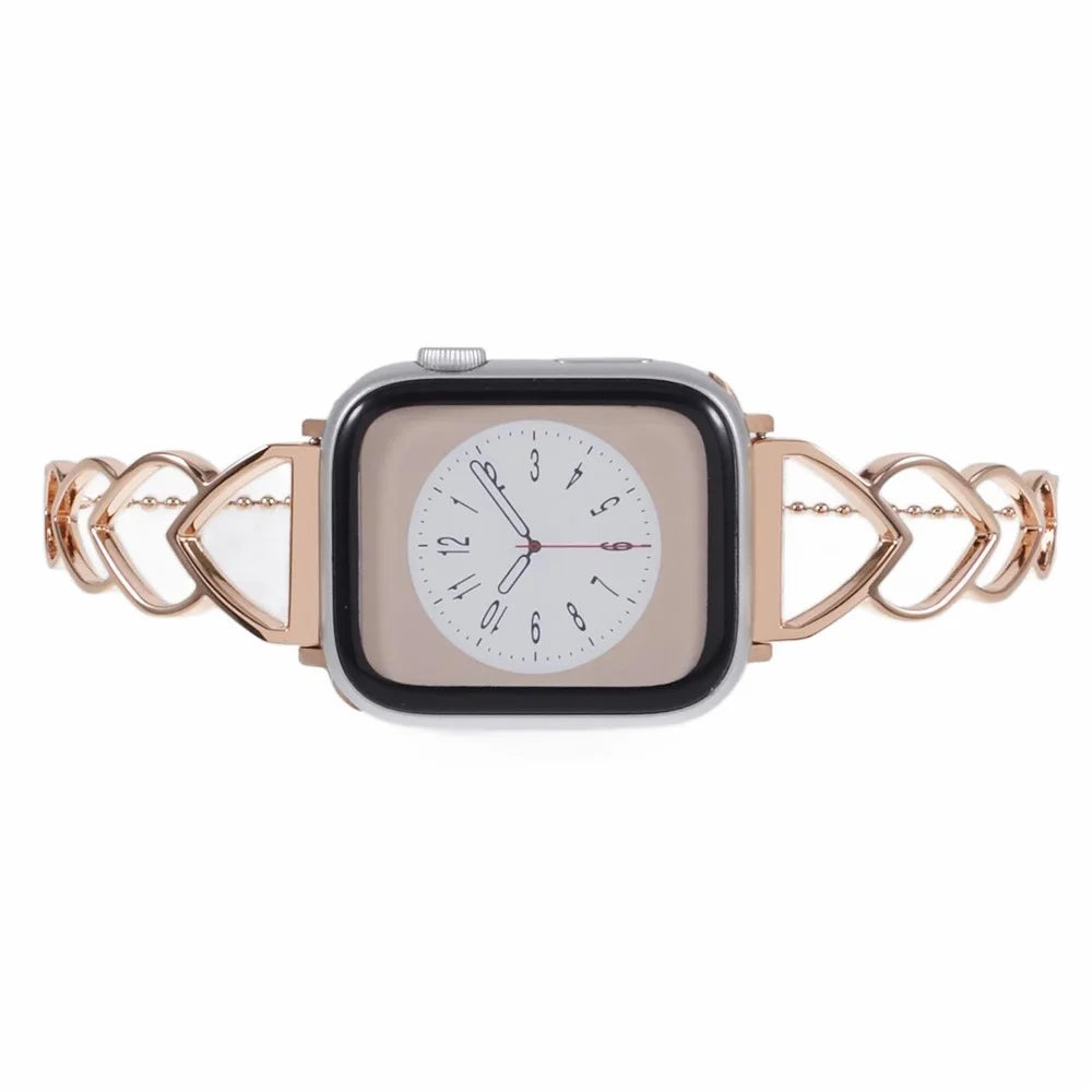 Watch Strap for Apple Watch Series 11 10 42mm / 9 8 7 41mm / SE3 SE2 SE 6 5 4 40mm / 3 2 1 38mm Heart Shape Steel Smart Watch Strap - Rose Gold - 5