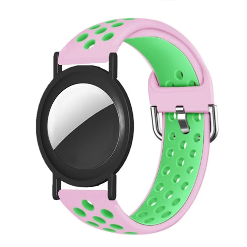 Silicone Strap for Apple AirTag Tracker PC Frame Holder Dual Color Adjustable Band Bracelet - Pink+Green - 1