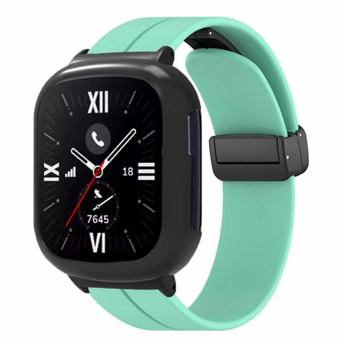 For Honor Watch 4 Watch Band Magnetic Buckle Silicone Wrist Strap with Watch Case - Mint Green - 1