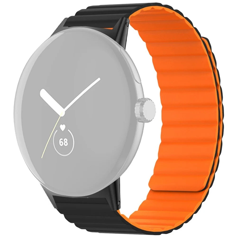 For Google Pixel Watch 4 41mm / Watch 3 41mm / Watch 2 / Watch Magnetic Watch Band Adjustable Silicone Wrist Strap - Black+Orange - 1