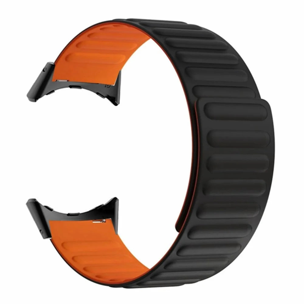 For Google Pixel Watch 4 41mm / Watch 3 41mm / Watch 2 / Watch Magnetic Watch Band Adjustable Silicone Wrist Strap - Black+Orange - 3