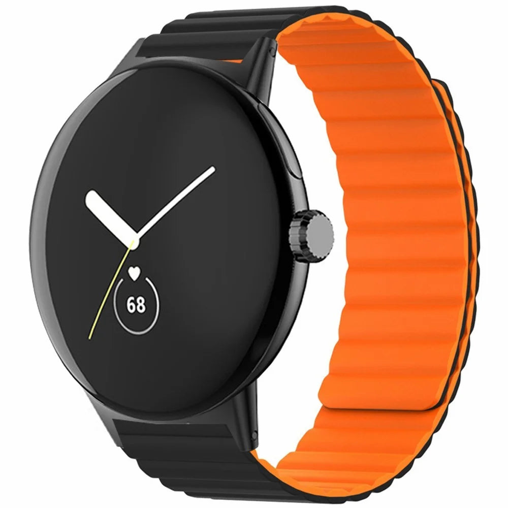 For Google Pixel Watch 4 41mm / Watch 3 41mm / Watch 2 / Watch Magnetic Watch Band Adjustable Silicone Wrist Strap - Black+Orange - 4
