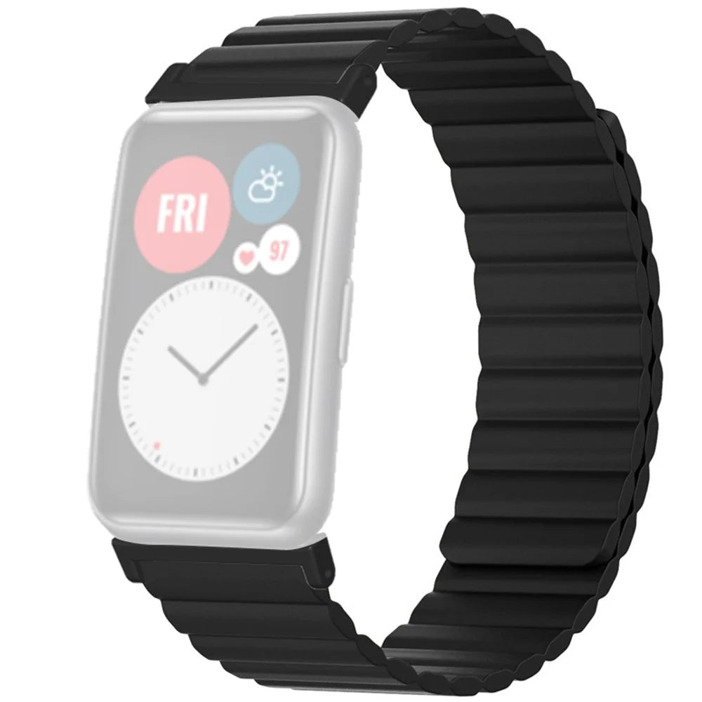 For Huawei Watch Fit / Watch Fit Special Edition Watch Band Magnetic Silicone Strap Replacement - Black - 1